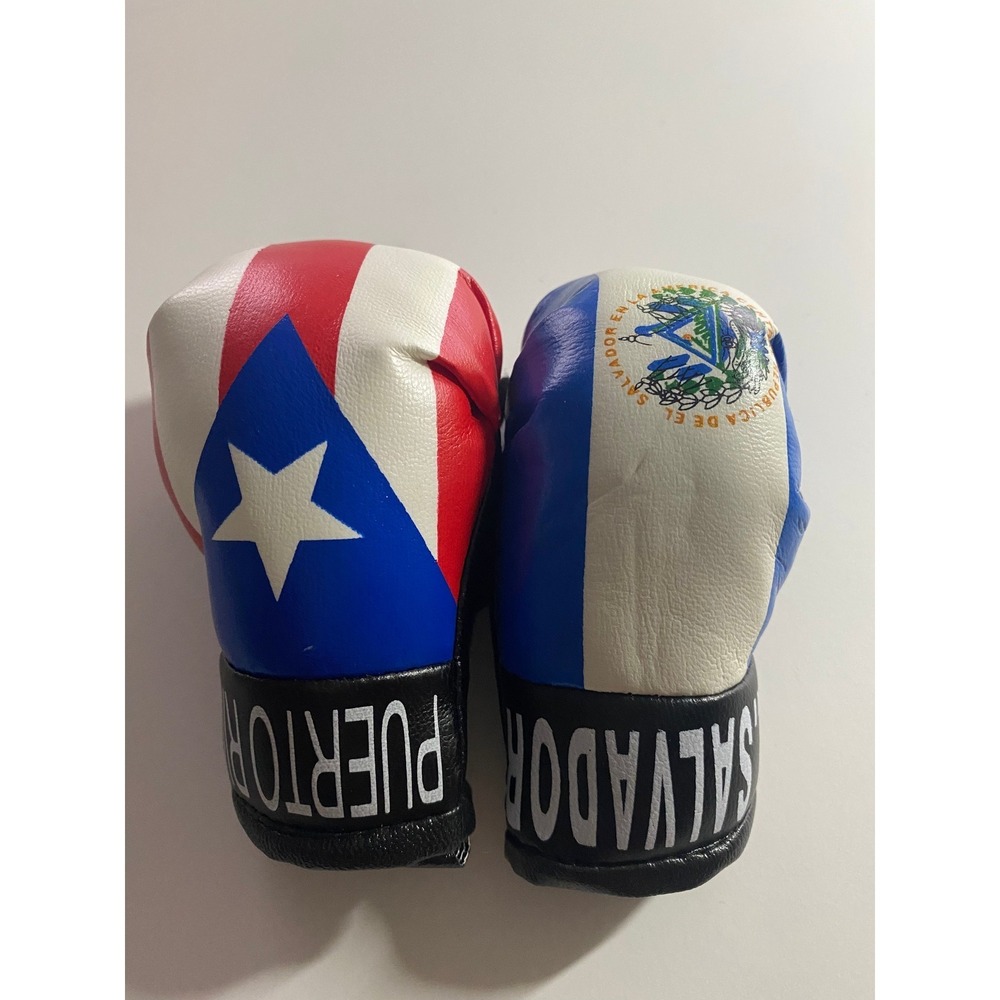 Puerto Rico and El Salvador Mini Boxing Gloves Flag Souvenir Hanging Decor Pair - Picture 2 of 7
